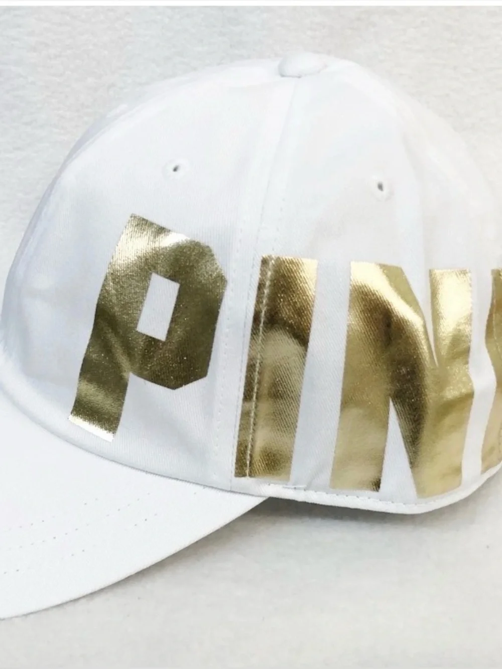 PINK Victoria's Secret  WHITE w/ GOLD LOGO Baseball Hat Snapback Cap | OSFM
